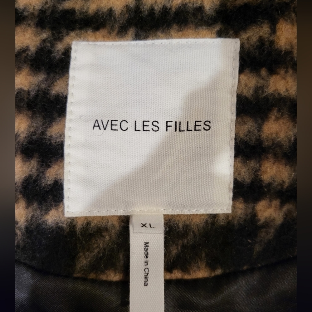 Avec Les Filles Plaid Coat in Black and Tan-WOOL BLEND WORN Once - Picture 6 of 8